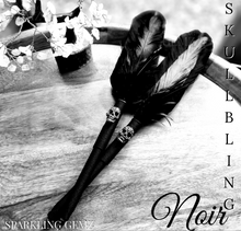 Load image into Gallery viewer, "Skull Bling Noir" Faux Feather Pen