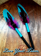 Load image into Gallery viewer, "Love Your Team" Turquoise, Black and Fuchsia Faux Feather Pen