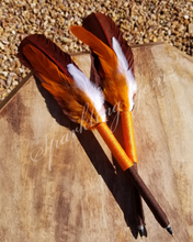 Load image into Gallery viewer, "Love Your Team" Orange, Brown and White Faux Feather Pen