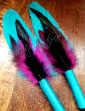 Load image into Gallery viewer, &quot;Love Your Team&quot; Turquoise, Black and Fuchsia Faux Feather Pen
